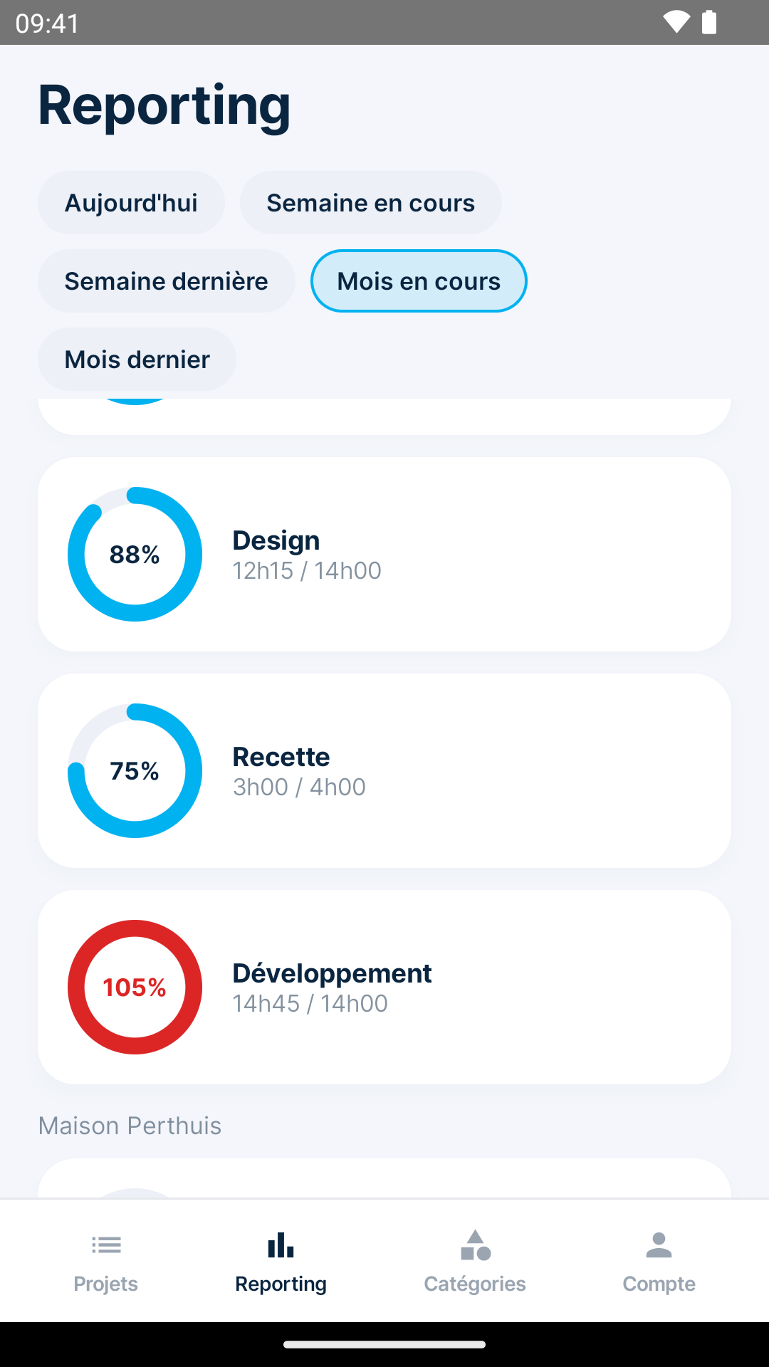 Écran de gestion des catégories sur Android