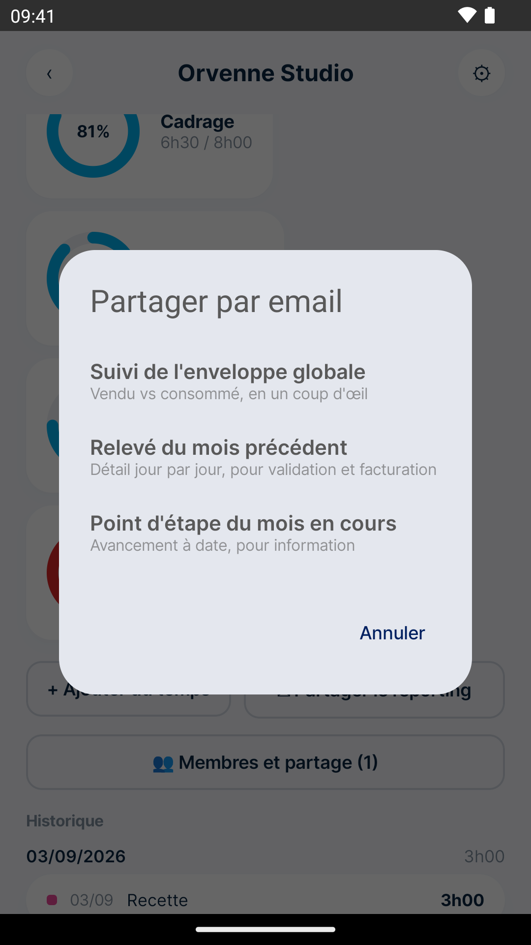 Modèle d’email de récapitulatif, prêt à être envoyé depuis Android