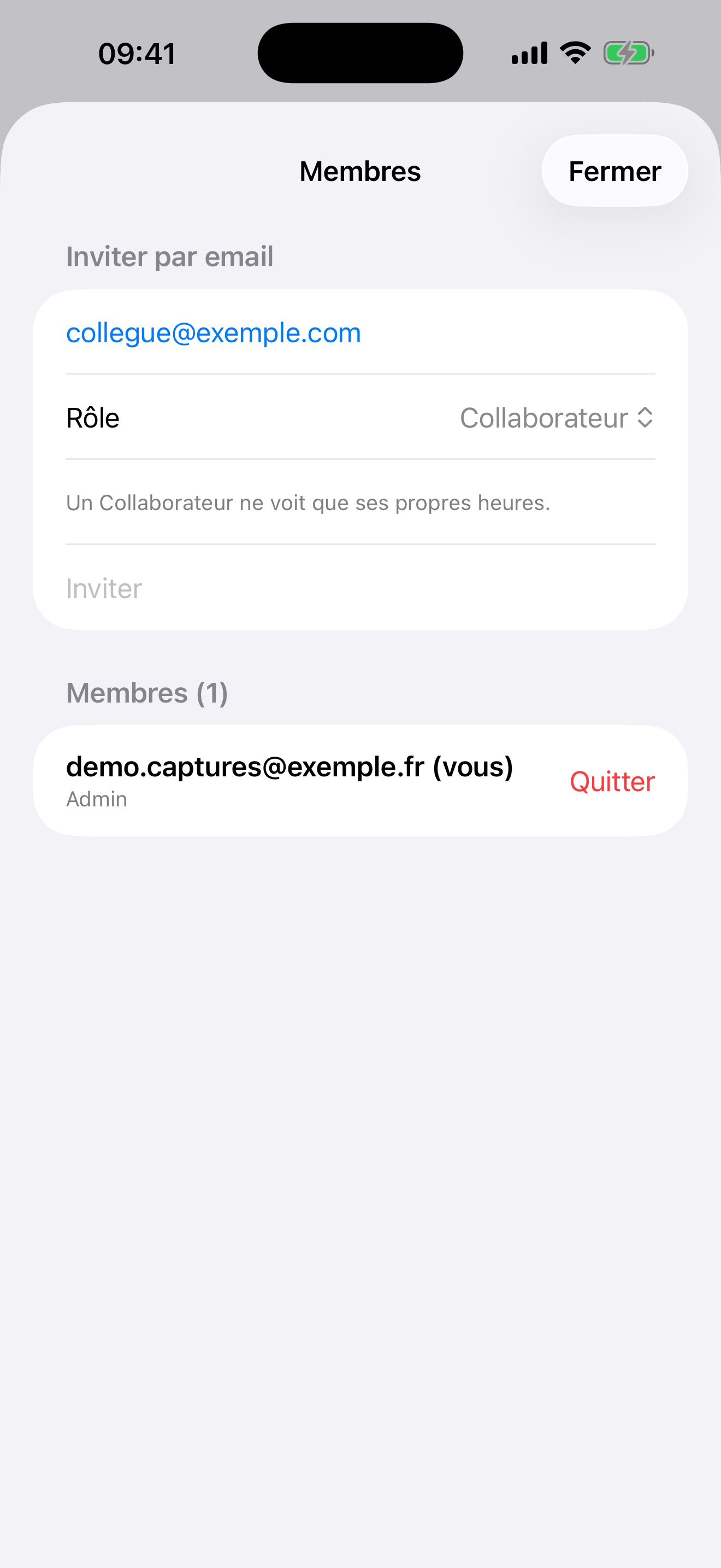 Écran des membres d’un projet sur iPhone