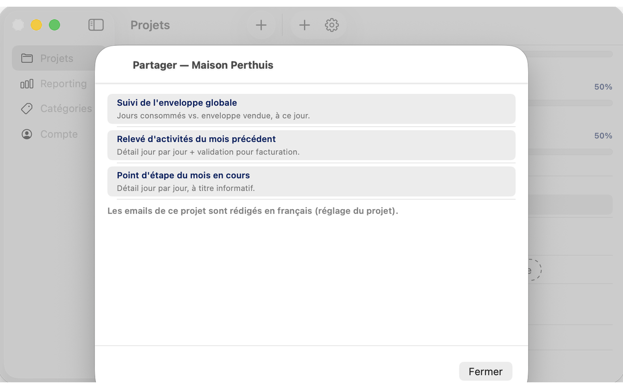 Modèle d’email de récapitulatif, prêt à être envoyé depuis Mac