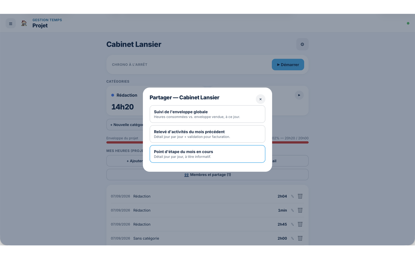 Modèle d’email de récapitulatif, prêt à être envoyé depuis le navigateur